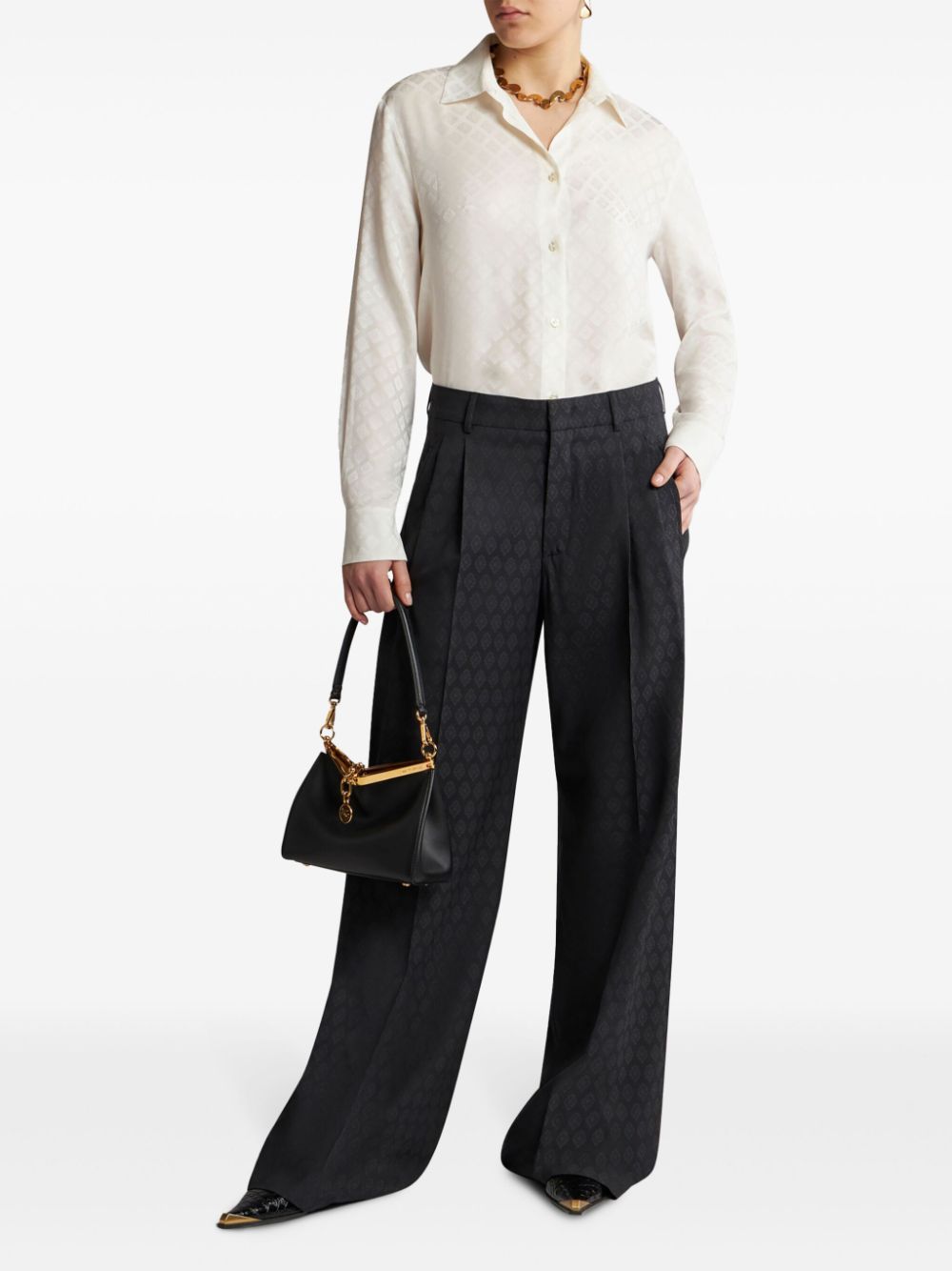 ETRO patterned-jacquard wool trousers - Zwart