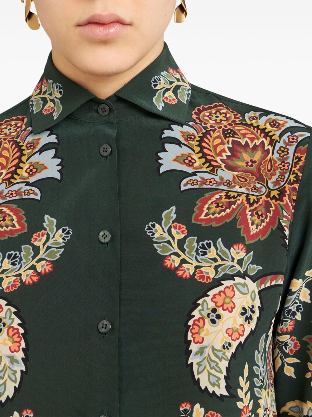 Shop Etro Paisley-print Silk Shirt In Green