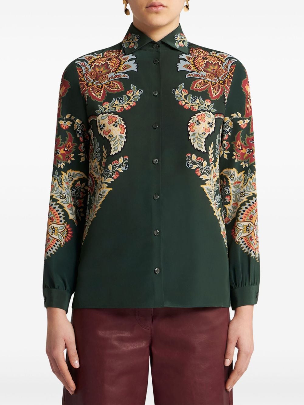 Shop Etro Paisley-print Silk Shirt In Green