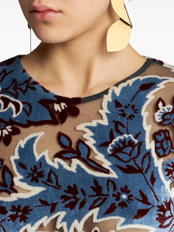 ETRO Tulle And Jacquard Velvet Top | Blue | FARFETCH