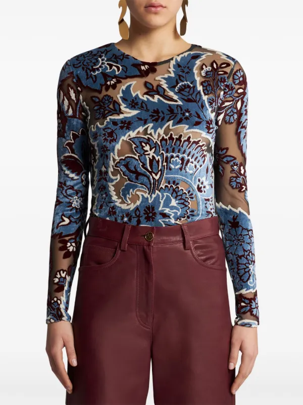 【関税&送料込】Etro Jacquard Velvet Short Dress ETRO Tulle And Jacquard Velvet Top | Blue | FARFETCH