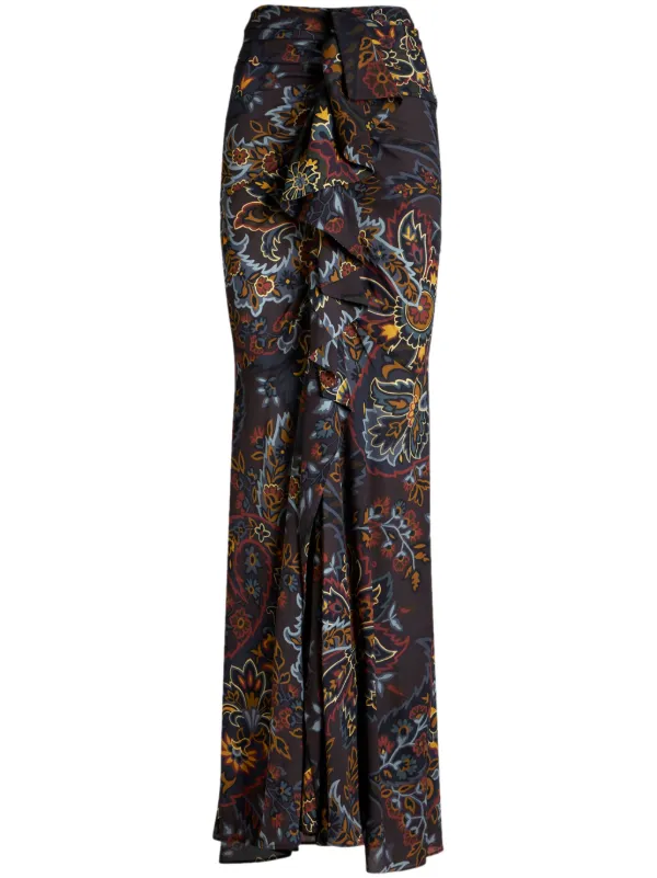 スカート ETRO PLEATED SABLE SKIRT WITH PAISLEY PRINT Etro Pleated Sable Skirt With Print In Yellow | ModeSens