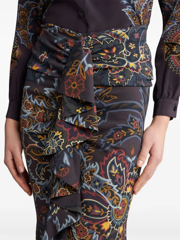 ETRO Stretch Sable paisley-print Long Skirt | Black | FARFETCH