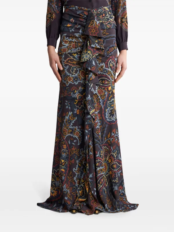 ETRO Stretch Sable paisley-print Long Skirt | Black