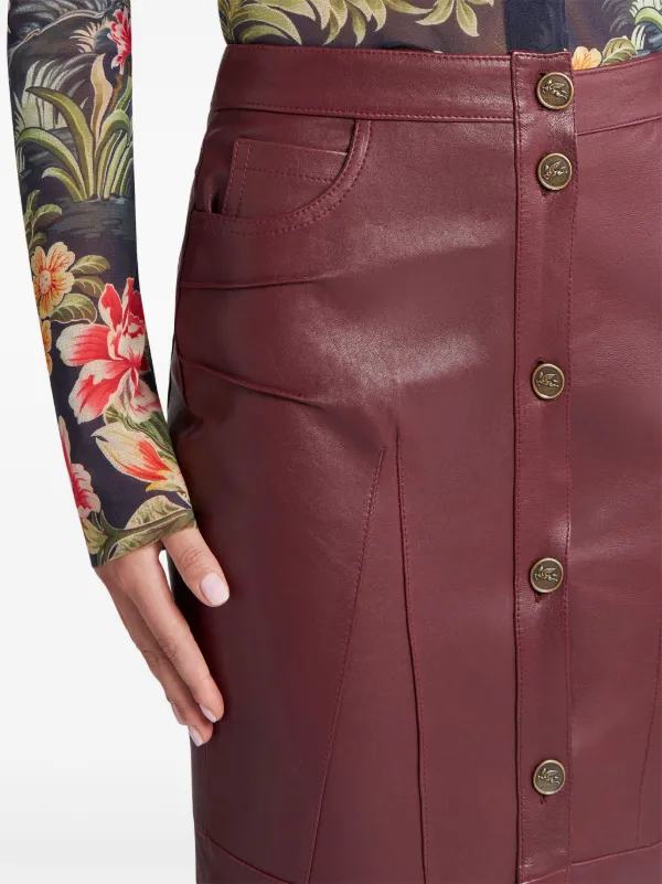 極美 エトロ ETRO 膝丈スカート ウール焦茶 レザー＆ビジュー M