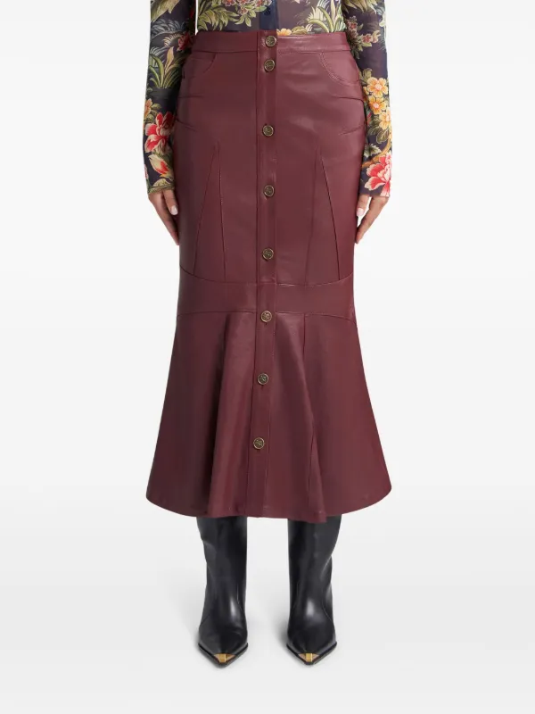 極美 エトロ ETRO 膝丈スカート ウール焦茶 レザー＆ビジュー M