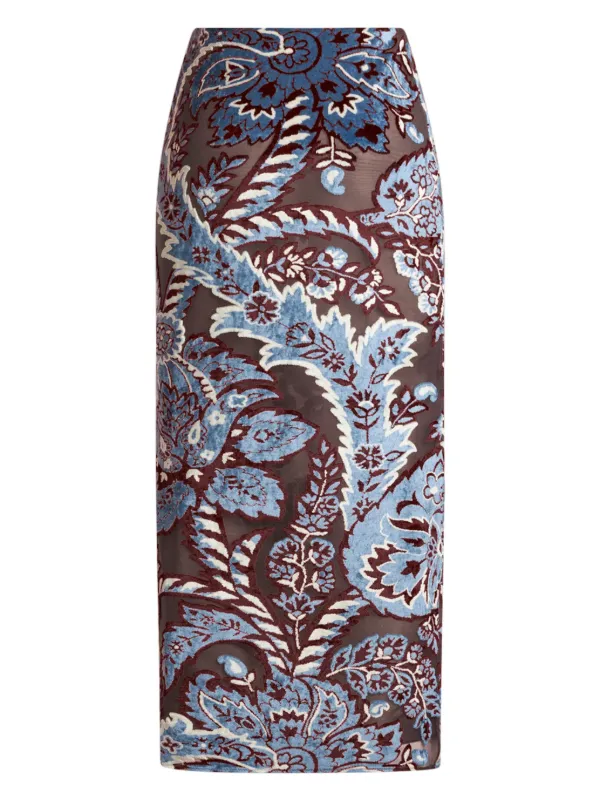 ETRO Tulle And Jacquard Velvet Midi Skirt | Brown | FARFETCH JO