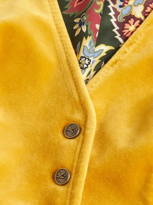 ETRO V-neck Velvet Waistcoat | Yellow | FARFETCH JO