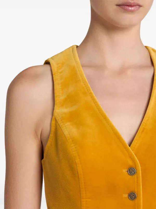 ETRO Vネック ヘイスリ ウエストコト 122211920 990 ETRO V-neck Velvet Waistcoat | Yellow | FARFETCH JO