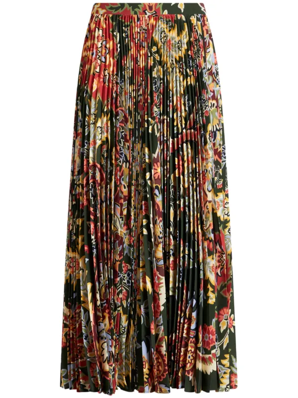 スカート ETRO PLEATED SABLE SKIRT WITH PAISLEY PRINT ETRO Stretch Sable paisley-print Long Skirt | Black | FARFETCH