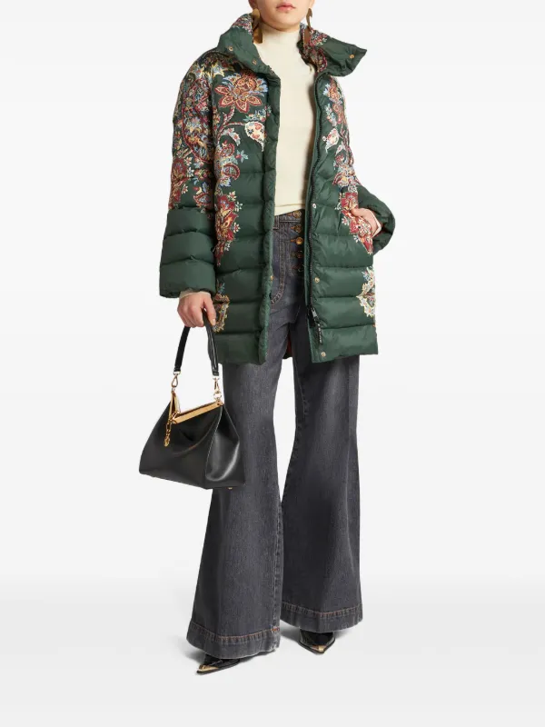 ETRO フォリアージュ エンブロイダリー クロップド ジャケット ETRO paisley-print zip-up Puffer Coat | Green | FARFETCH