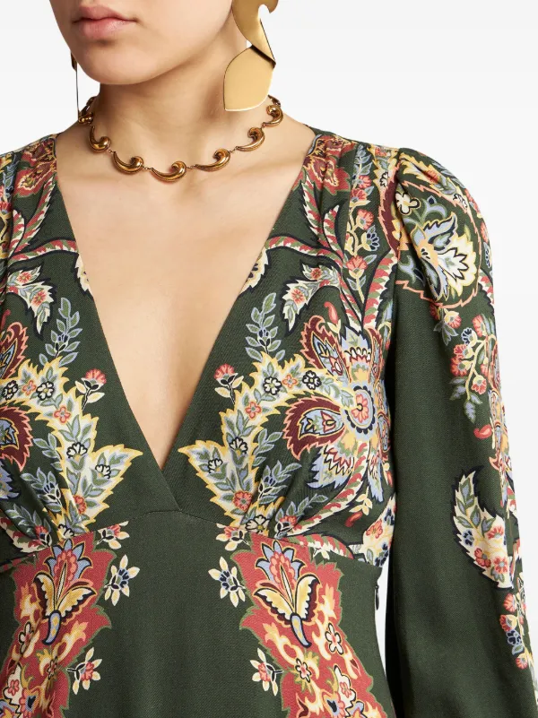ETRO Floral Print Twill Dress | Green | FARFETCH JO