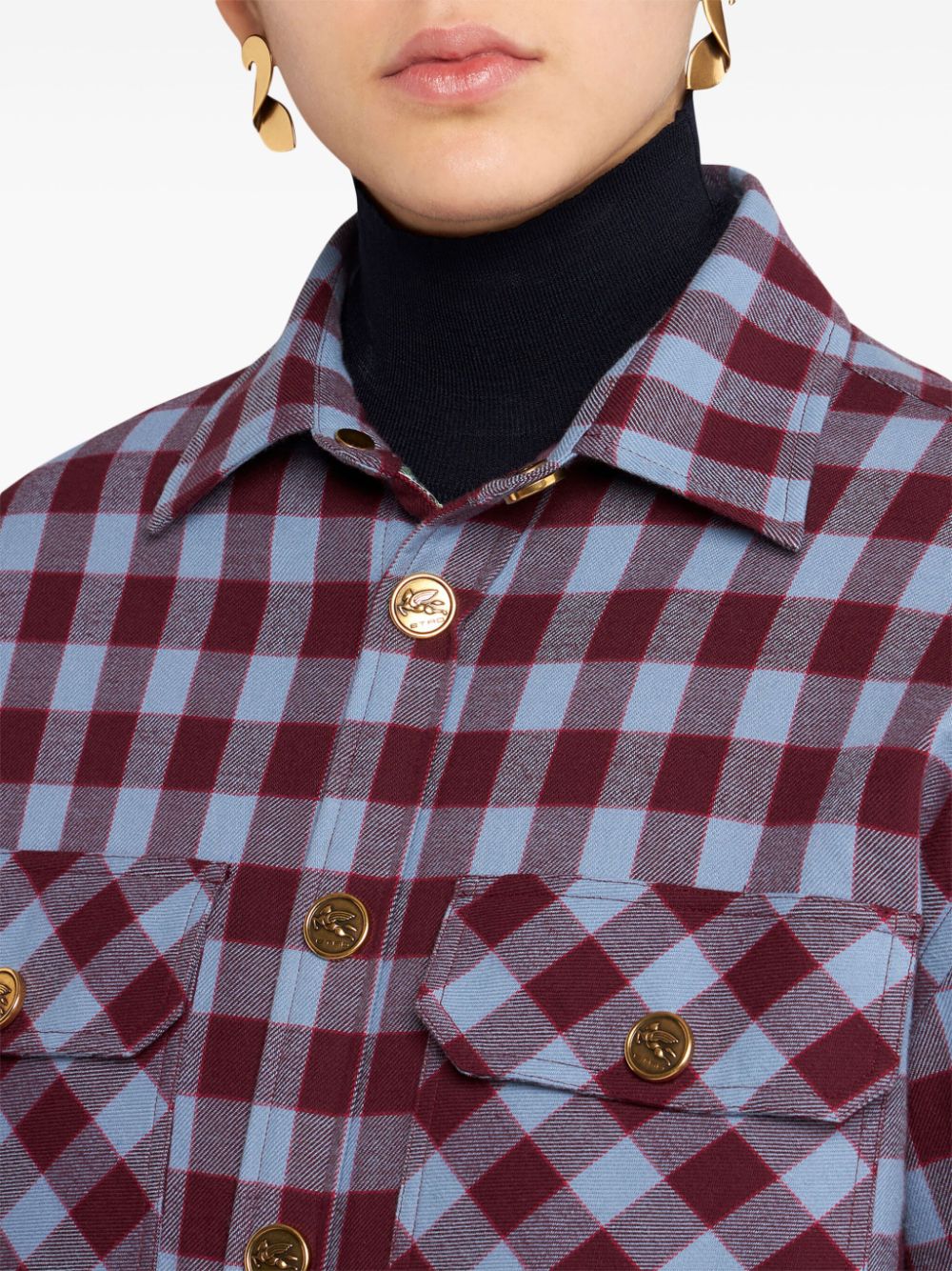 Shop Etro Padded Check Jacquard Shirt In Rot