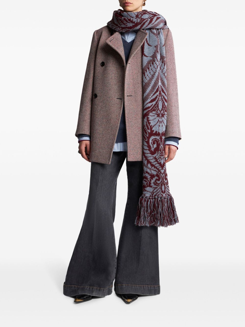 Shop Etro Herringbone-pattern Double-breasted Coat In Red