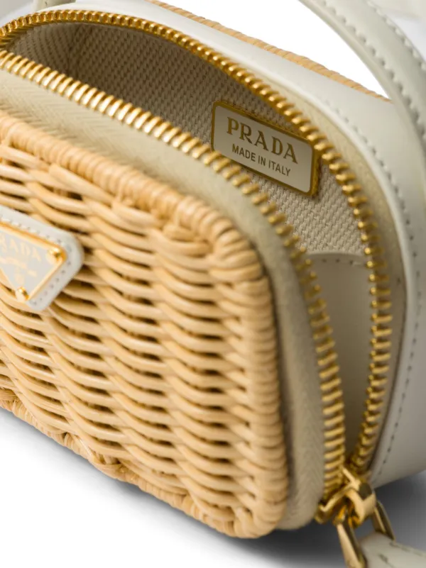 Prada logo plaque woven wicker Pouch Neutrals FARFETCH AO