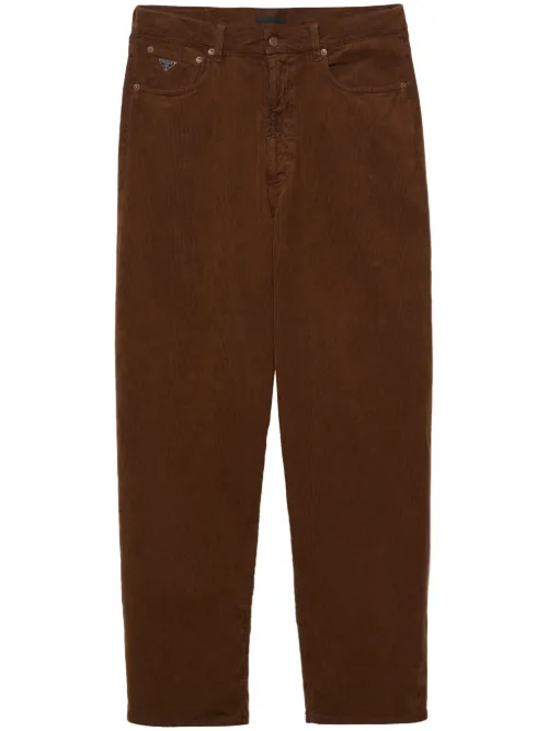 Pantalon en velours côtelé à plaque logo - Prada - Modalova