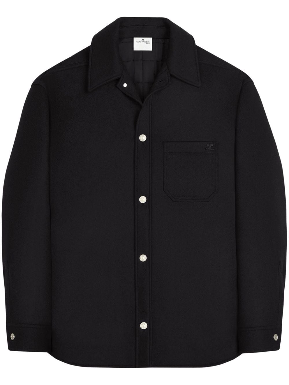 Shop Courrèges Wool Blend Overshirt In Black