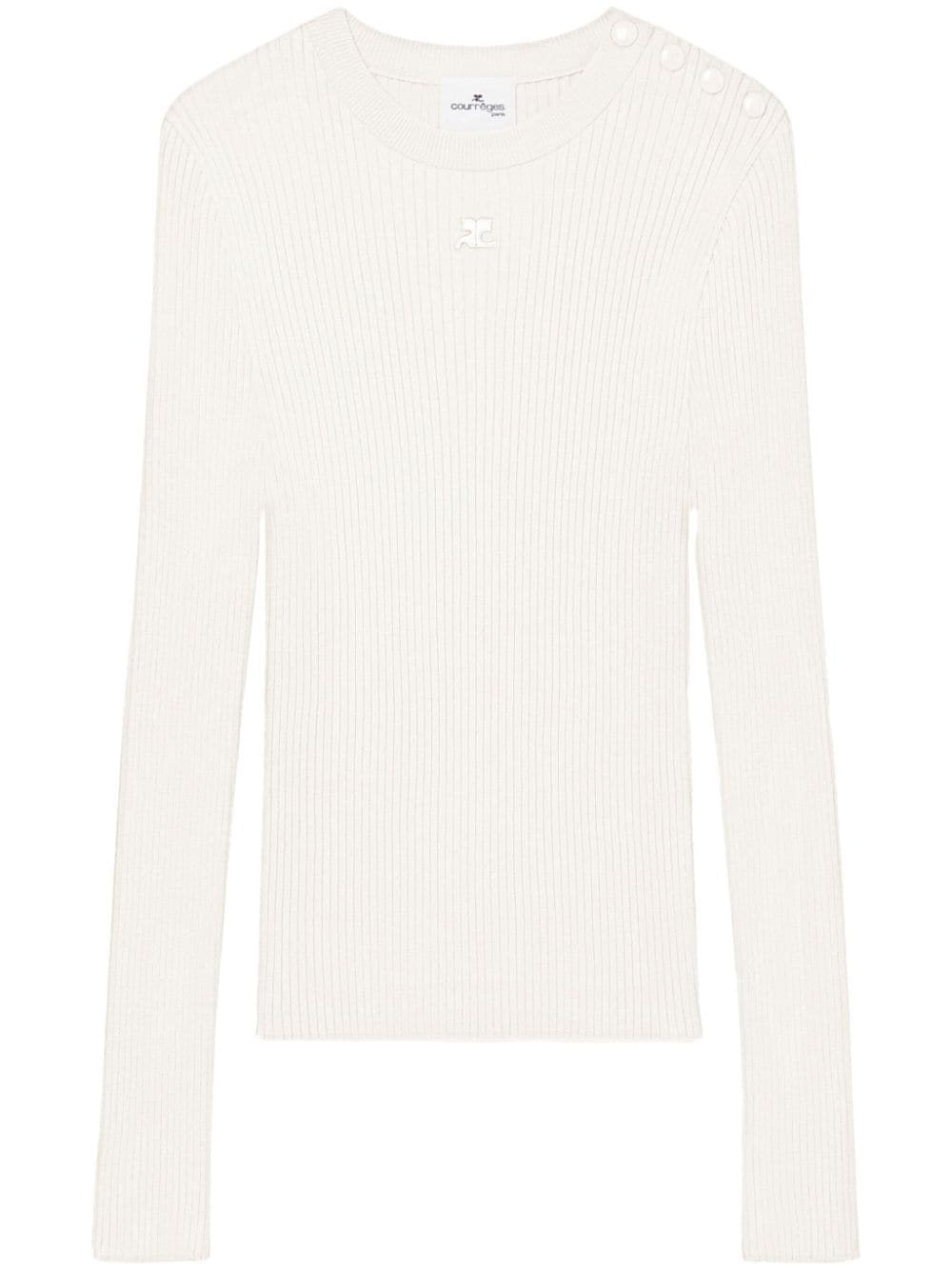 Courrèges Embroidered Logo Ribbed-knit Sweater In White
