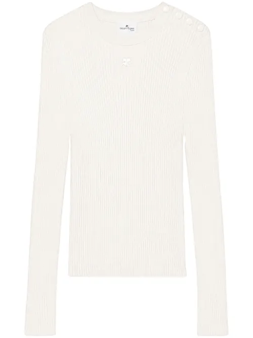 Pull en maille nervurée à logo brodé - Courrèges - Modalova