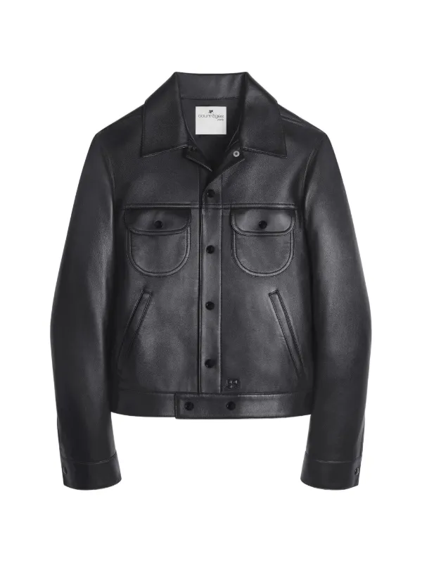 Courrèges Leather Trucker Jacket in Black