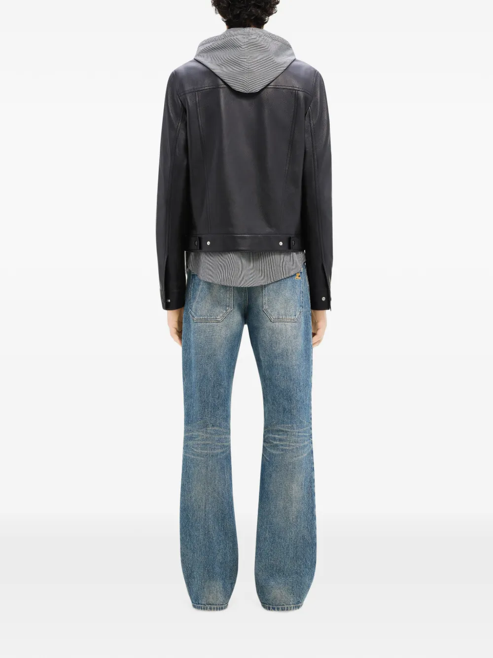 Courrèges Leather Trucker Jacket in Black, view 4