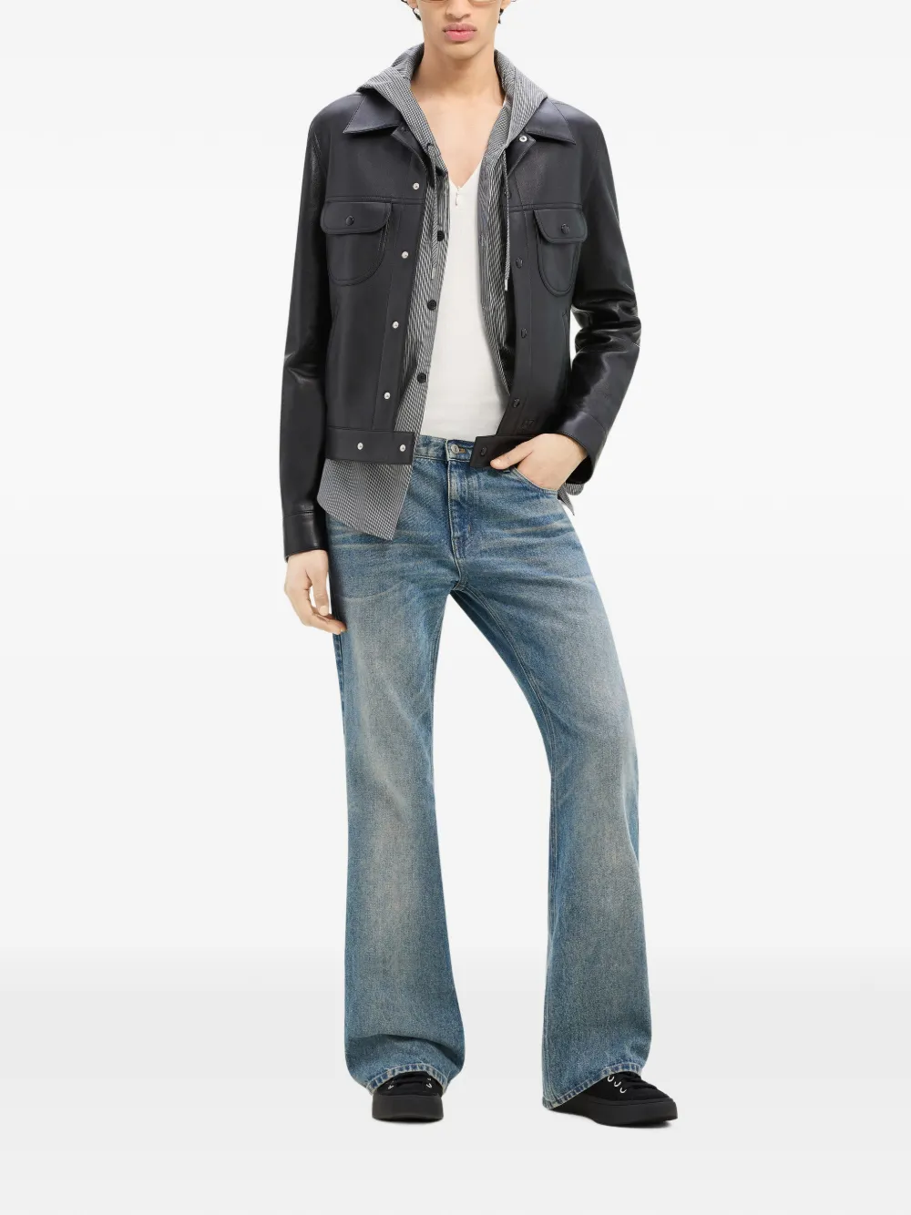 Courrèges Leather Trucker Jacket in Black, view 2