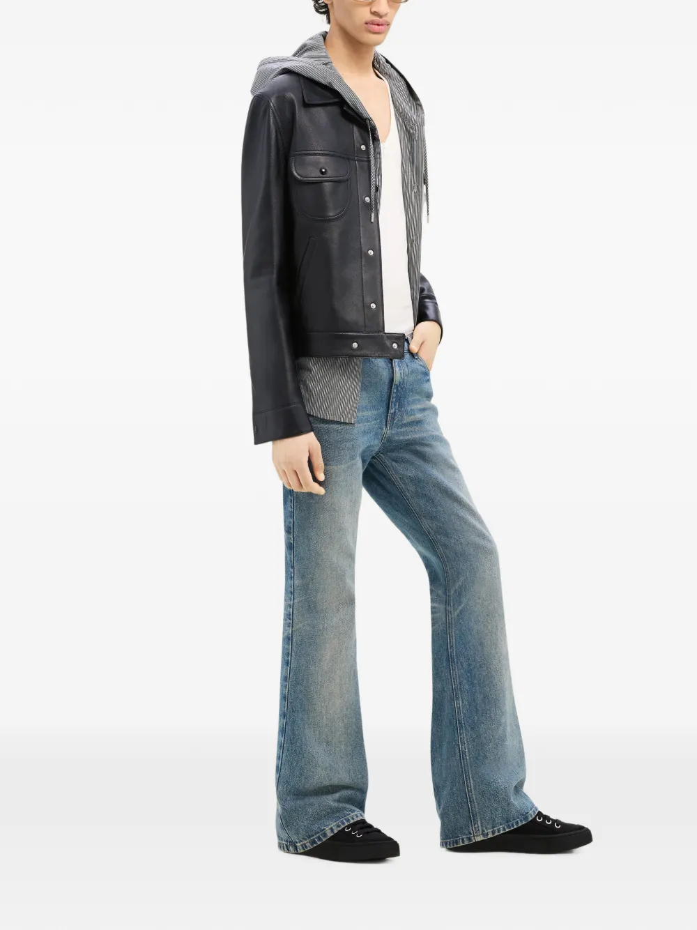 Courrèges Leather Trucker Jacket in Black, view 3