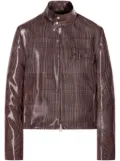 Courrèges shaded-logo patent biker jacket - Brown