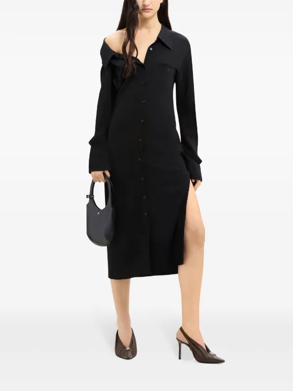 black crepe shirt dress CO Long-Sleeve Midi Shirtdress