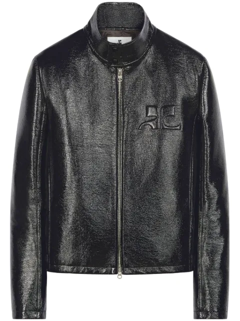 Courrèges logo-embossed patent biker jacket