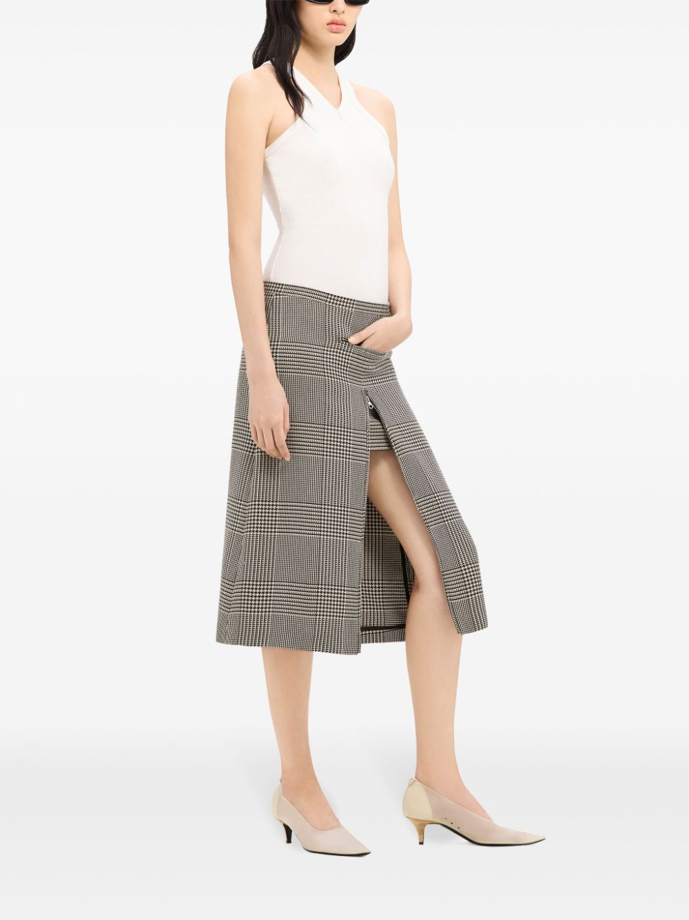 Shop Courrèges Zip-detail Checked Midi Skirt In Black