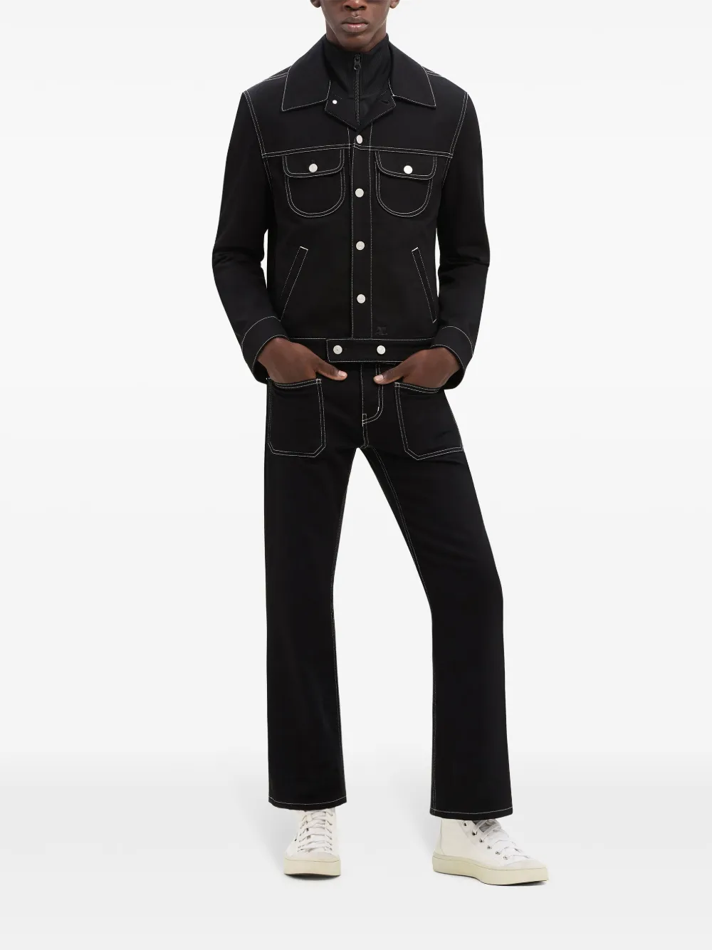 Courreges contrast stitching Denim Jacket Black FARFETCH UK
