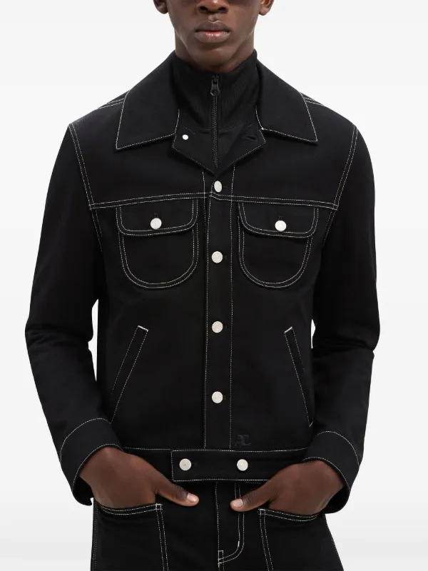 Courrèges - contrast-stitching denim jacket - men - Cotton/Elastane - 46 - Black