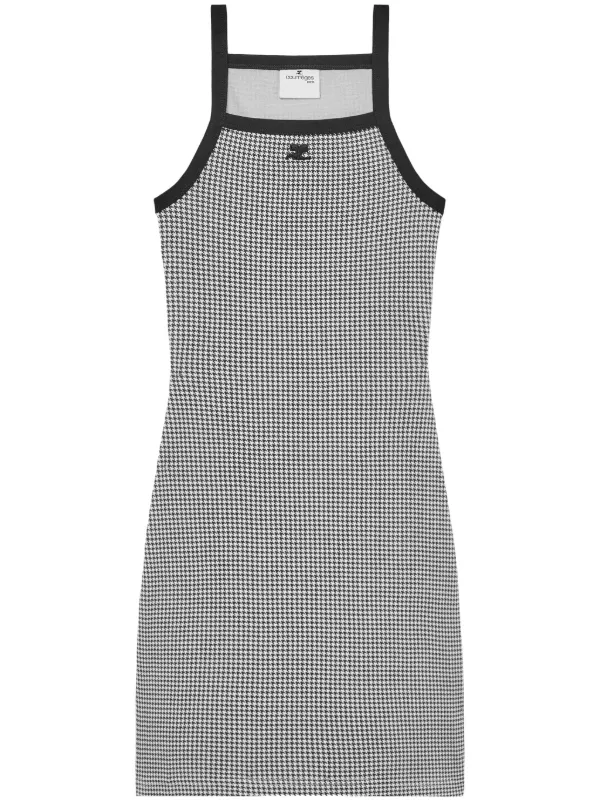 Courrèges Contrast-trim Houndstooth Cotton Mini Dress in Black