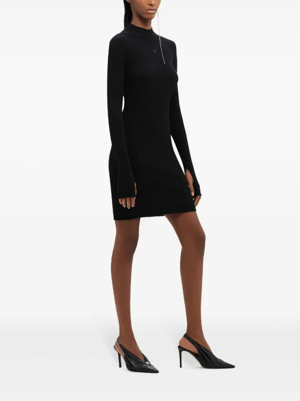 Courrèges ribbed-knit Mock Neck Mini Dress | Black | FARFETCH