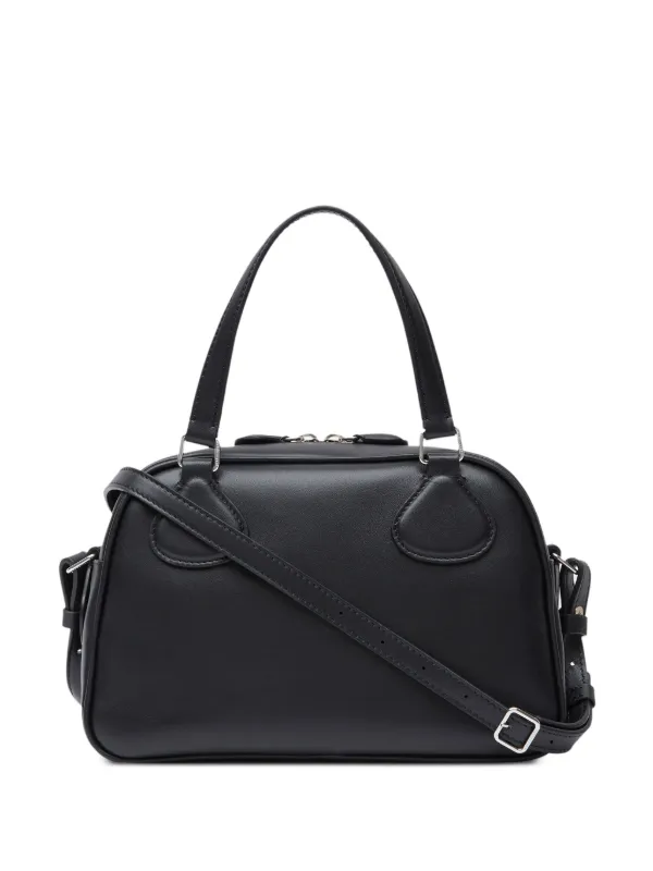 Courrèges Logo Plaque Leather Bowling Bag | Black | FARFETCH