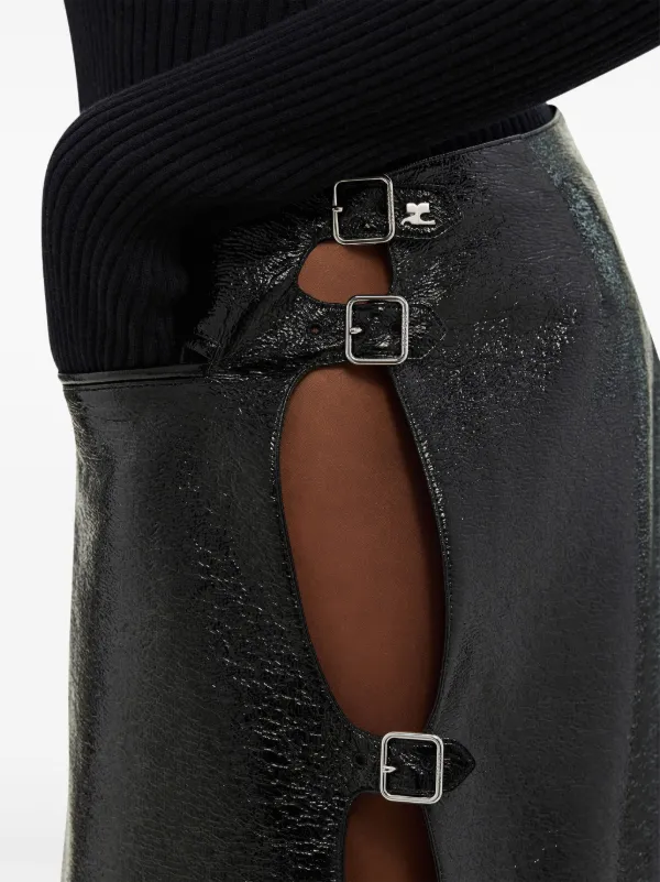 Courrèges Buckled Coated Miniskirt | Black | FARFETCH