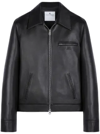 courrèges ブラックレザージャケット　ミンク Courrèges レザーシャツジャケット | ブラック | FARFETCH JP
