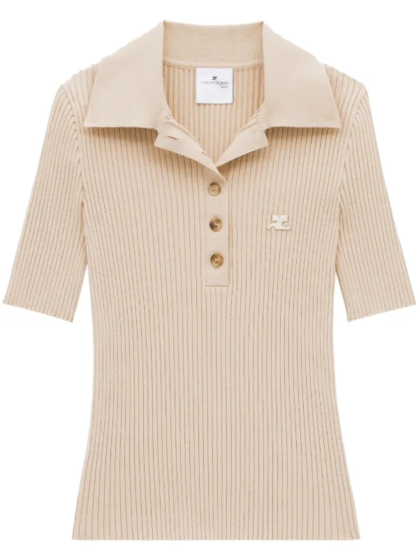 Courrèges Iconic Ribbed-knit Polo Shirt in Neutrals
