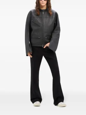 courrèges クレージュ 黒 レザージャケット ノーカラー 羊革 40