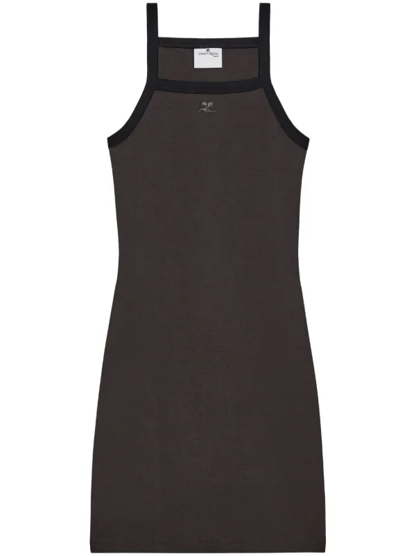Courrèges contrast-trim Cotton Mini Dress | Brown | FARFETCH