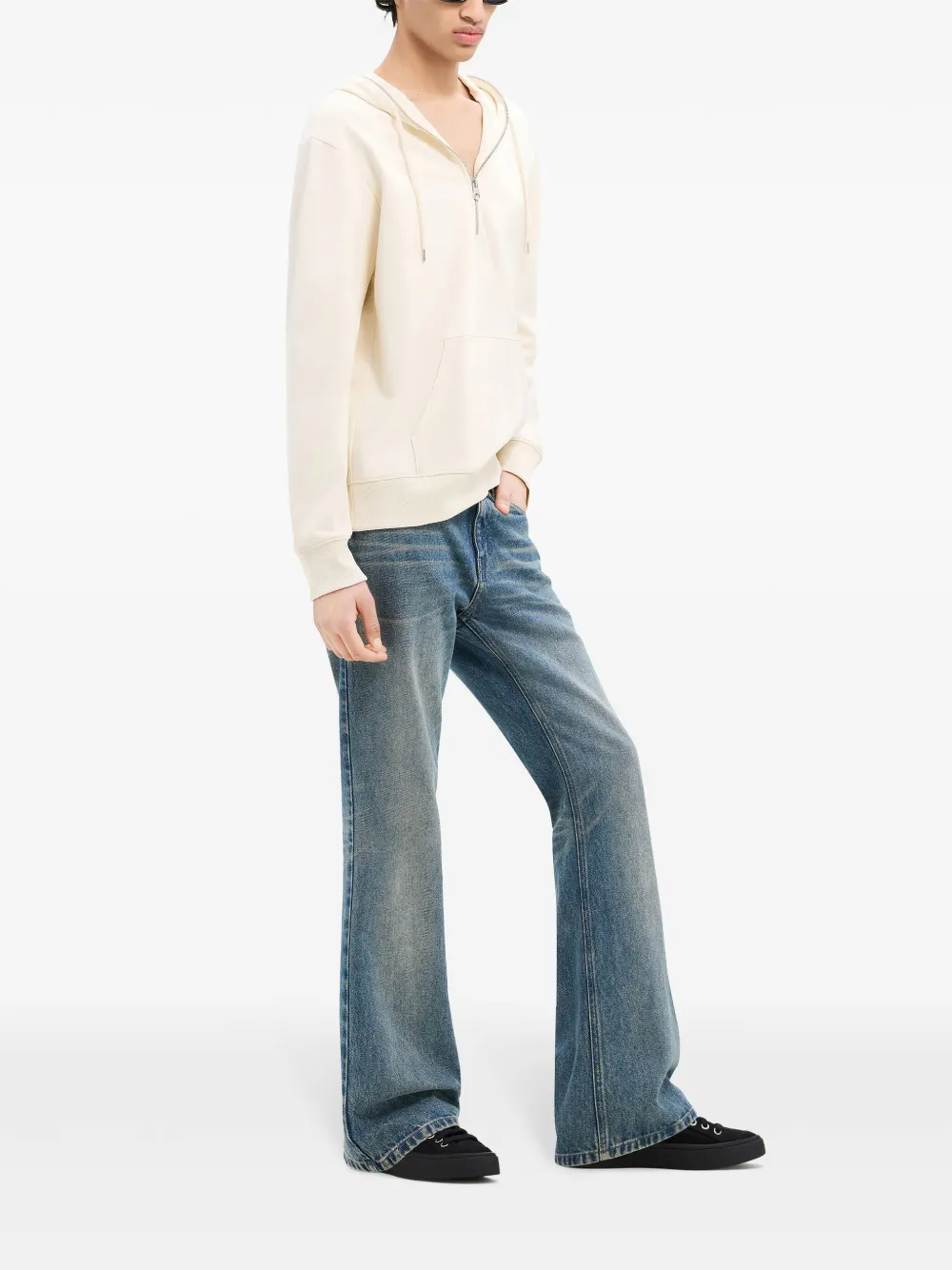 Shop Courrèges Zipped Fleece Hoodie In White