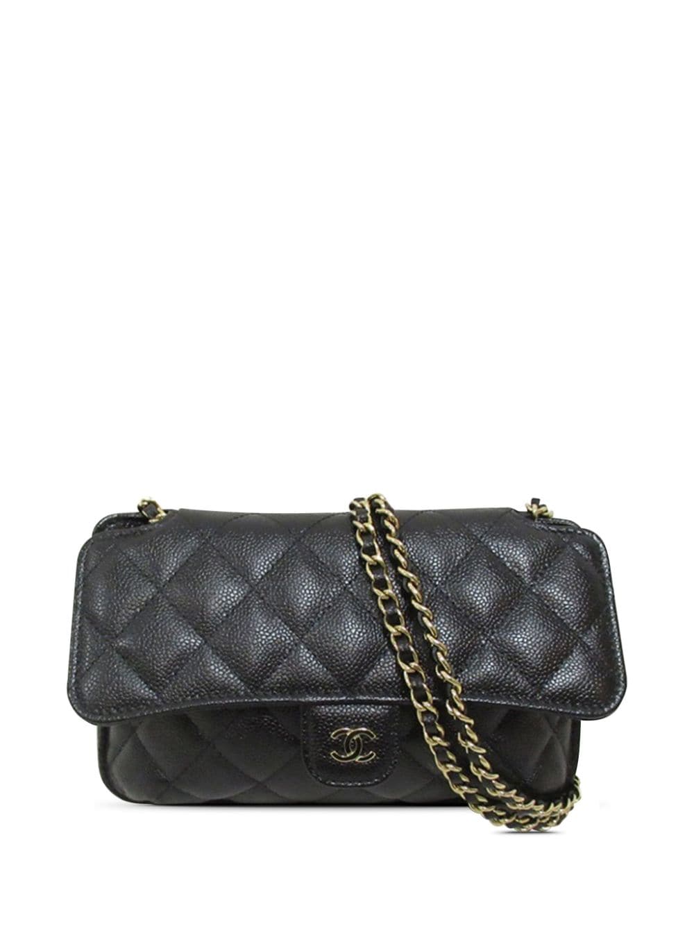 Pre-owned Chanel 2021 Nylon Graffiti Foldable Shopping In Caviar Flap Tote Bag In Black