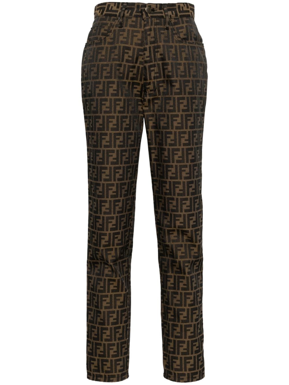 Pre-owned Fendi Zucca Tapered-cut Trousers In Brown