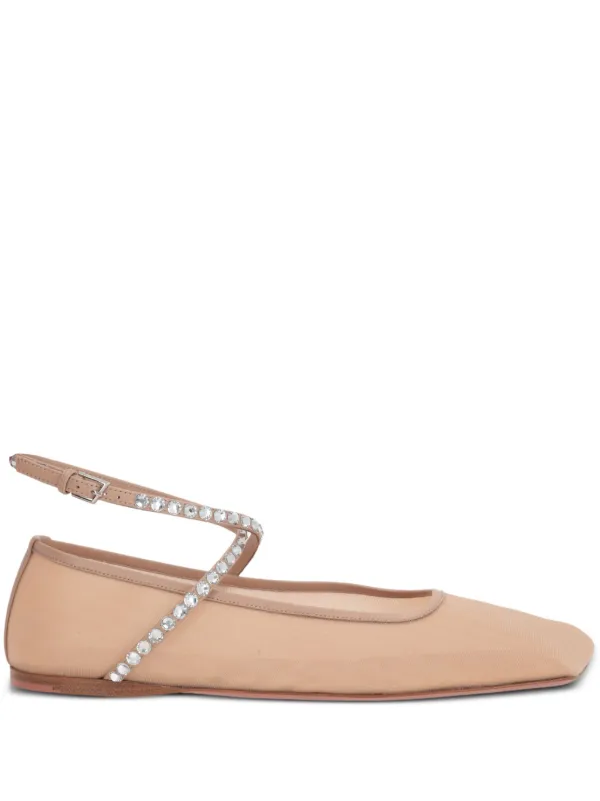 Amina Muaddi Ane Crystal-embellished Ballerina Shoes in Neutrals