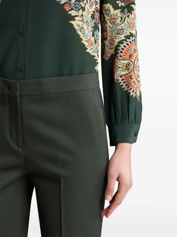 ETRO Cropped Wool Trousers | Green | FARFETCH JO