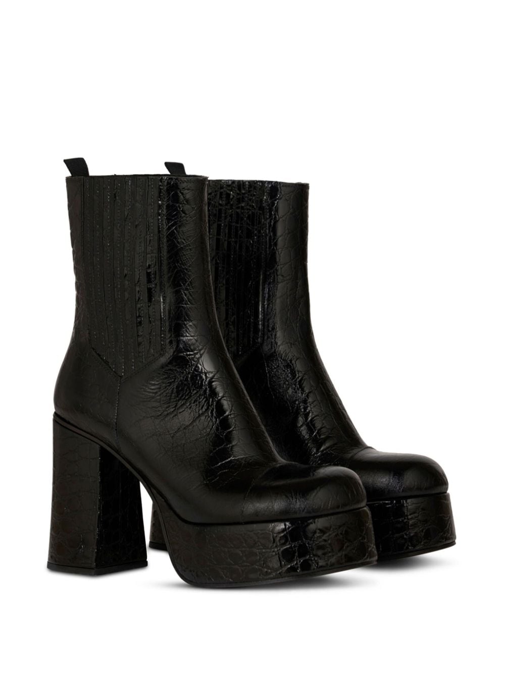 Shop Etro Embossed-leather Platform Ankle Boots In Black