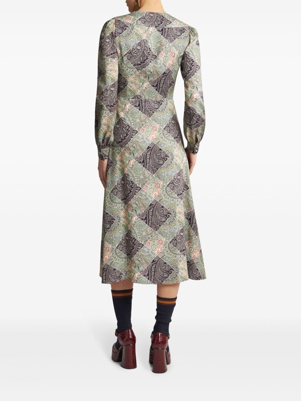 Shop Etro Check Print Twill Dress In Green