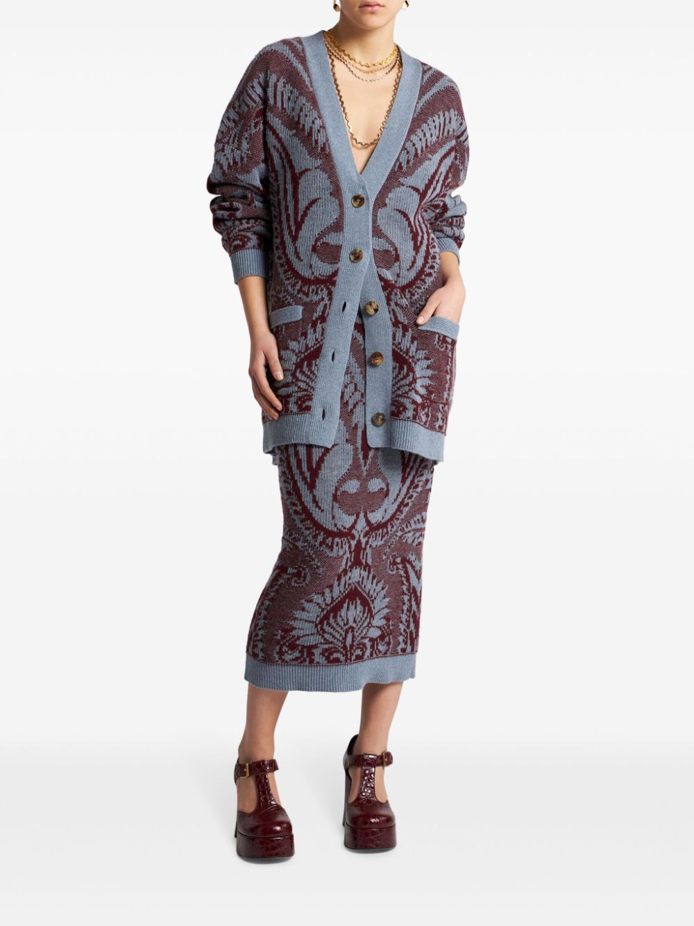 ETRO floral jacquard-knitted cardigan - Blauw