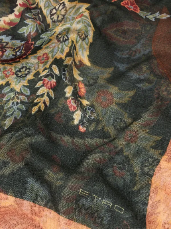 新品✨️ ETRO ストール スカーフ ペイズリー シルク100% グリーン ETRO ペイズリー シルクスカーフ | グリーン | FARFETCH JP
